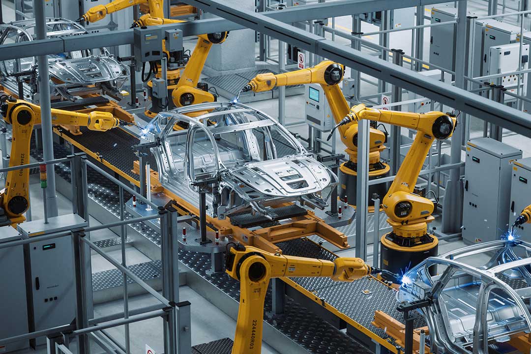 Automotive manufacturing line demonstrating end to end procurement for electrification, traceability, and regulatory compliance.