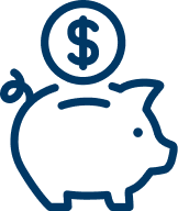Piggy bank icon with coins being deposited, symbolizing savings or financial transactions